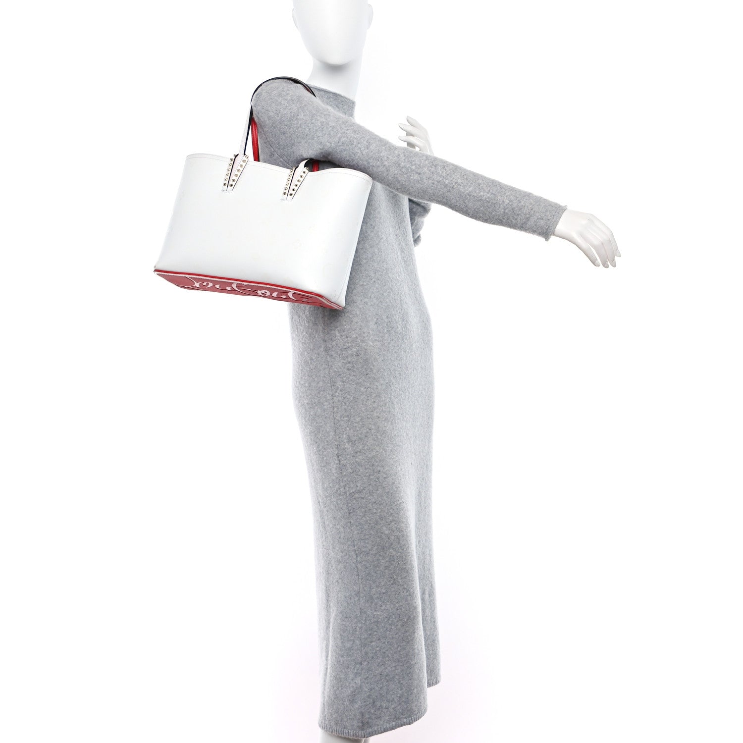 Christian Louboutin Calfskin Spikes Small East West Cabata Tote Snow 2 of 11