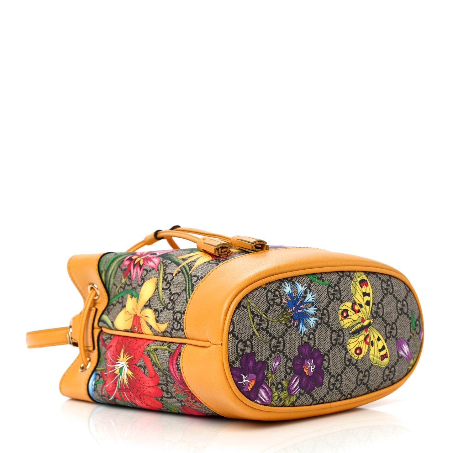 GG Supreme Monogram Flora Small Ophidia Bucket Bag Beige Multicolor Crop