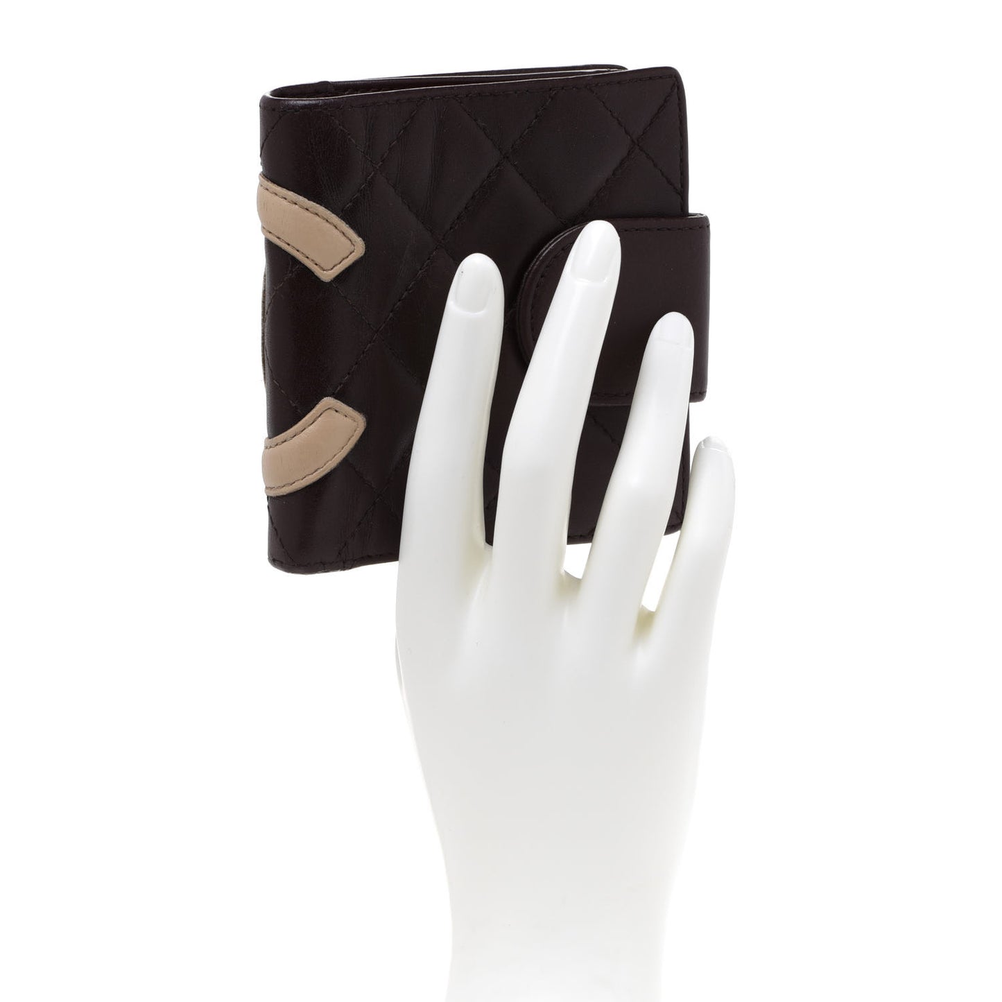 Calfskin Quilted Cambon Bi-fold Wallet Brown