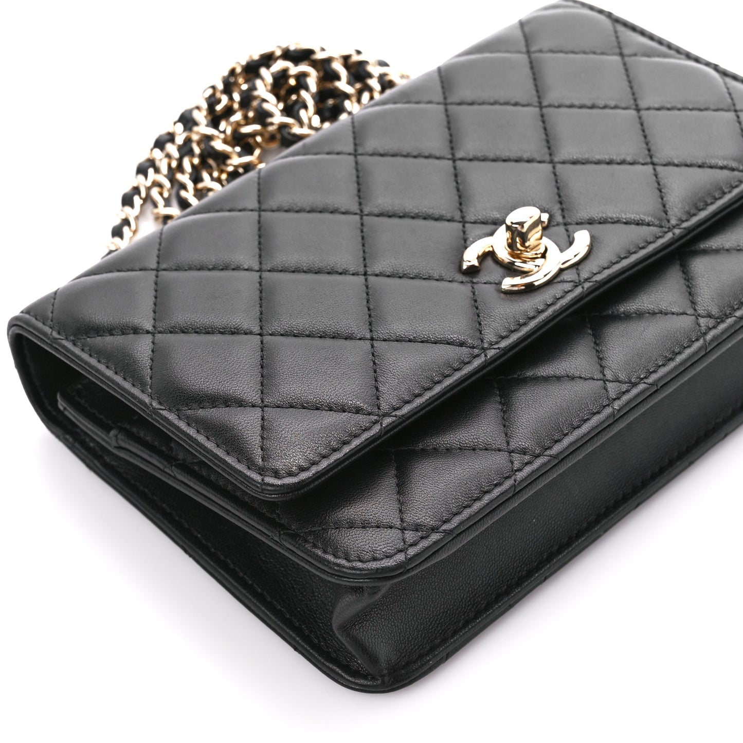 Lambskin Quilted Trendy CC Wallet On Chain WOC Black