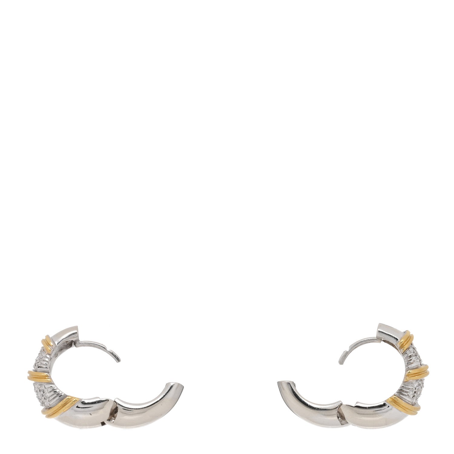 Roberto Coin 18K Yellow White Gold Diamond Nabucco Hoop Earrings 3 of 4