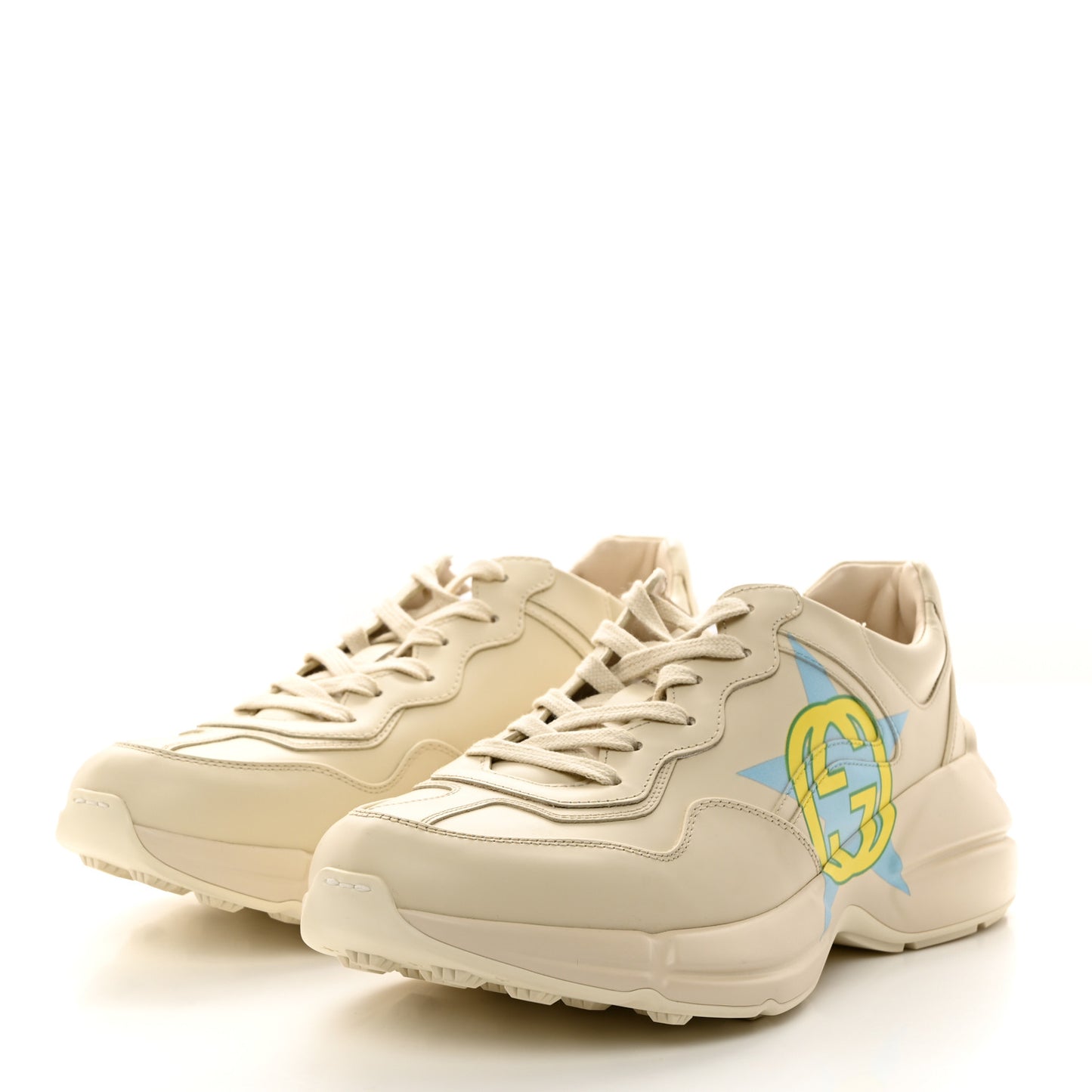 Apollo Calfskin Star Interlocking G Mens Rhyton Sneakers 10.5 Ivoire