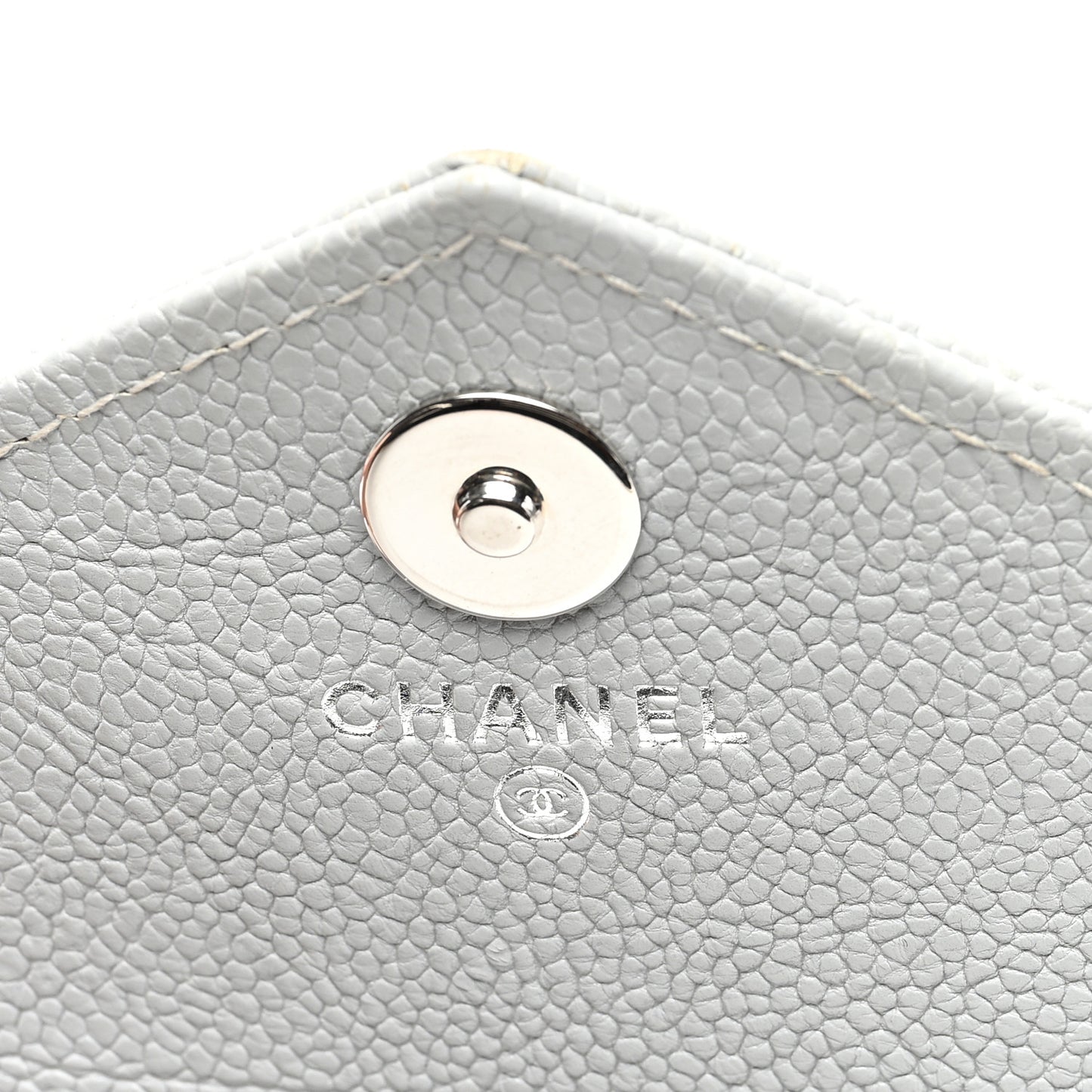 Caviar Chevron Quilted Large Gusset Flap Wallet Grey