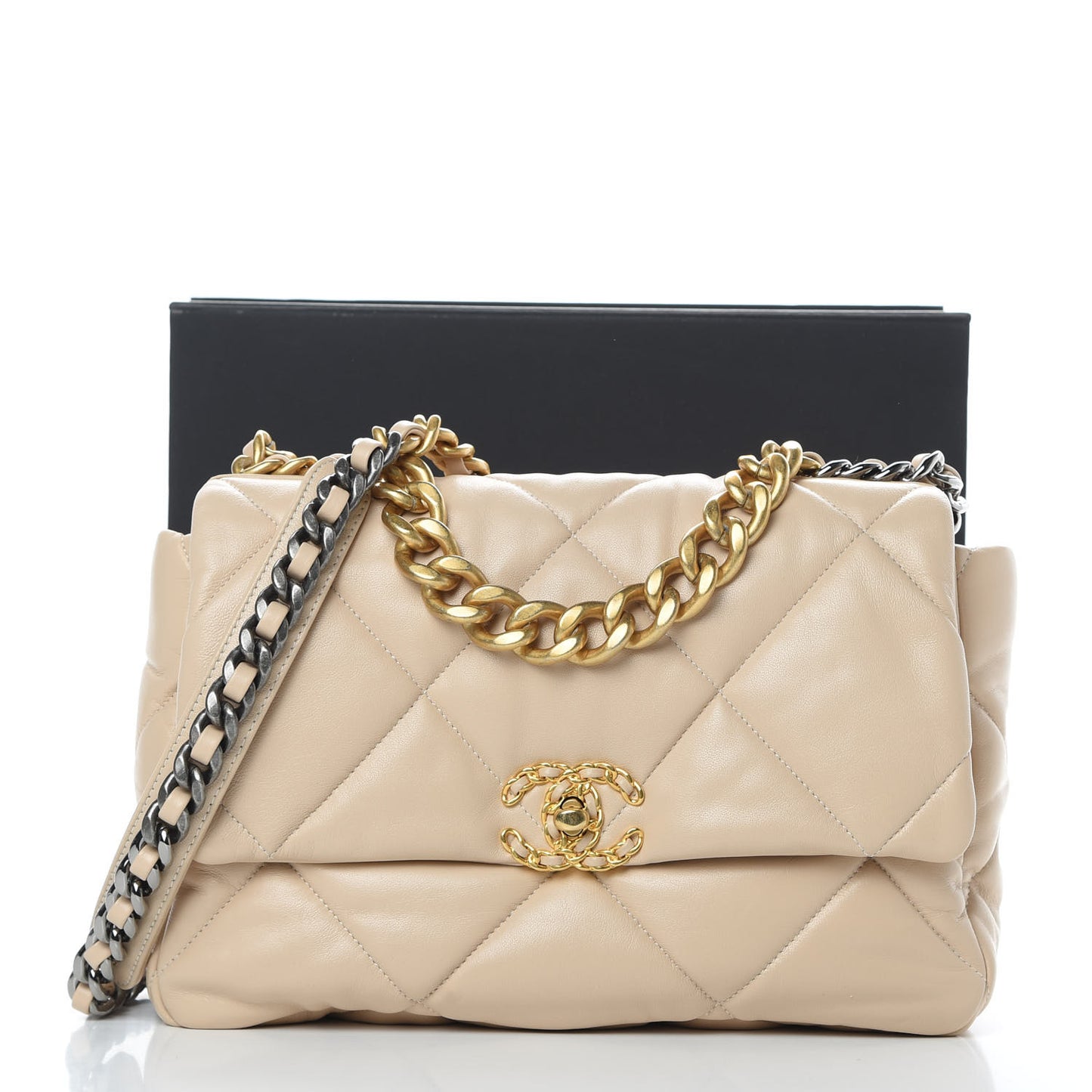 Lambskin Quilted Large 19 Flap Beige