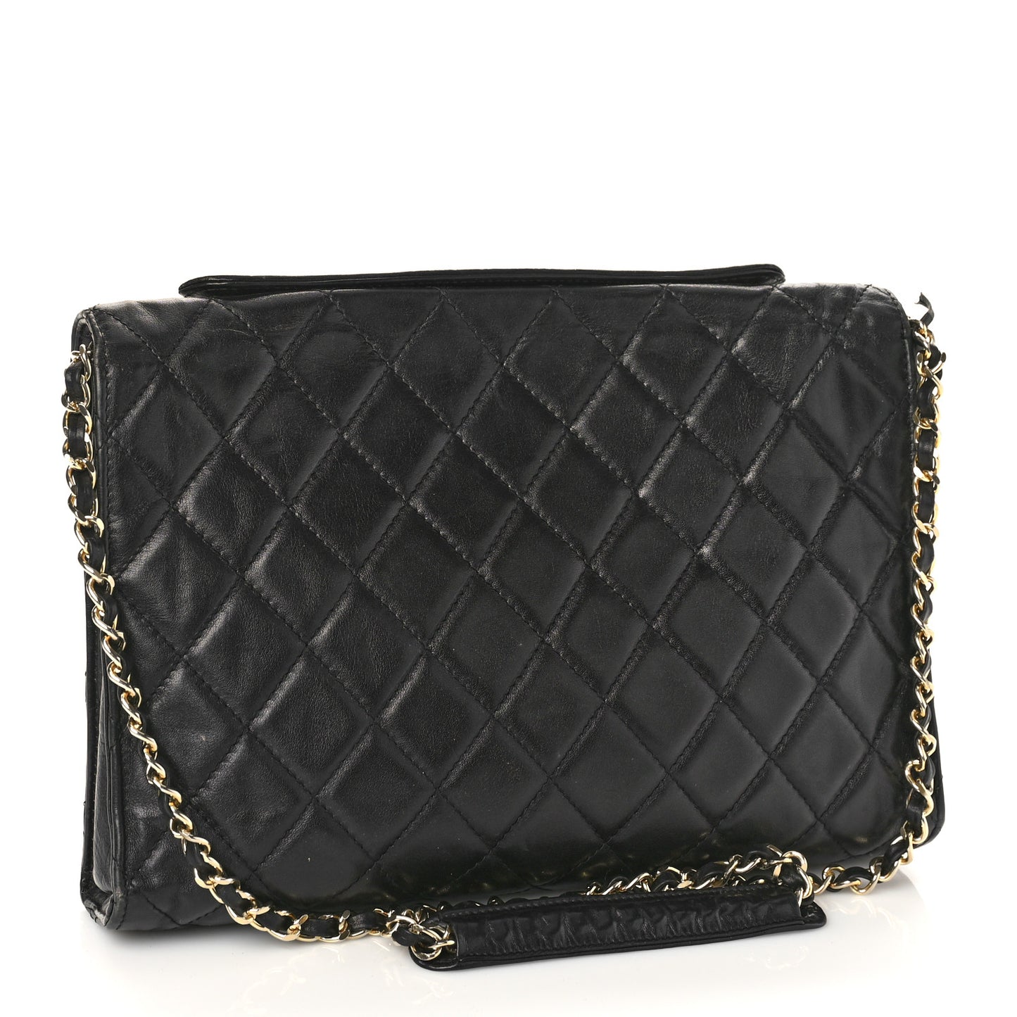 Lambskin Diamond Stitch Envelope Single Flap Black