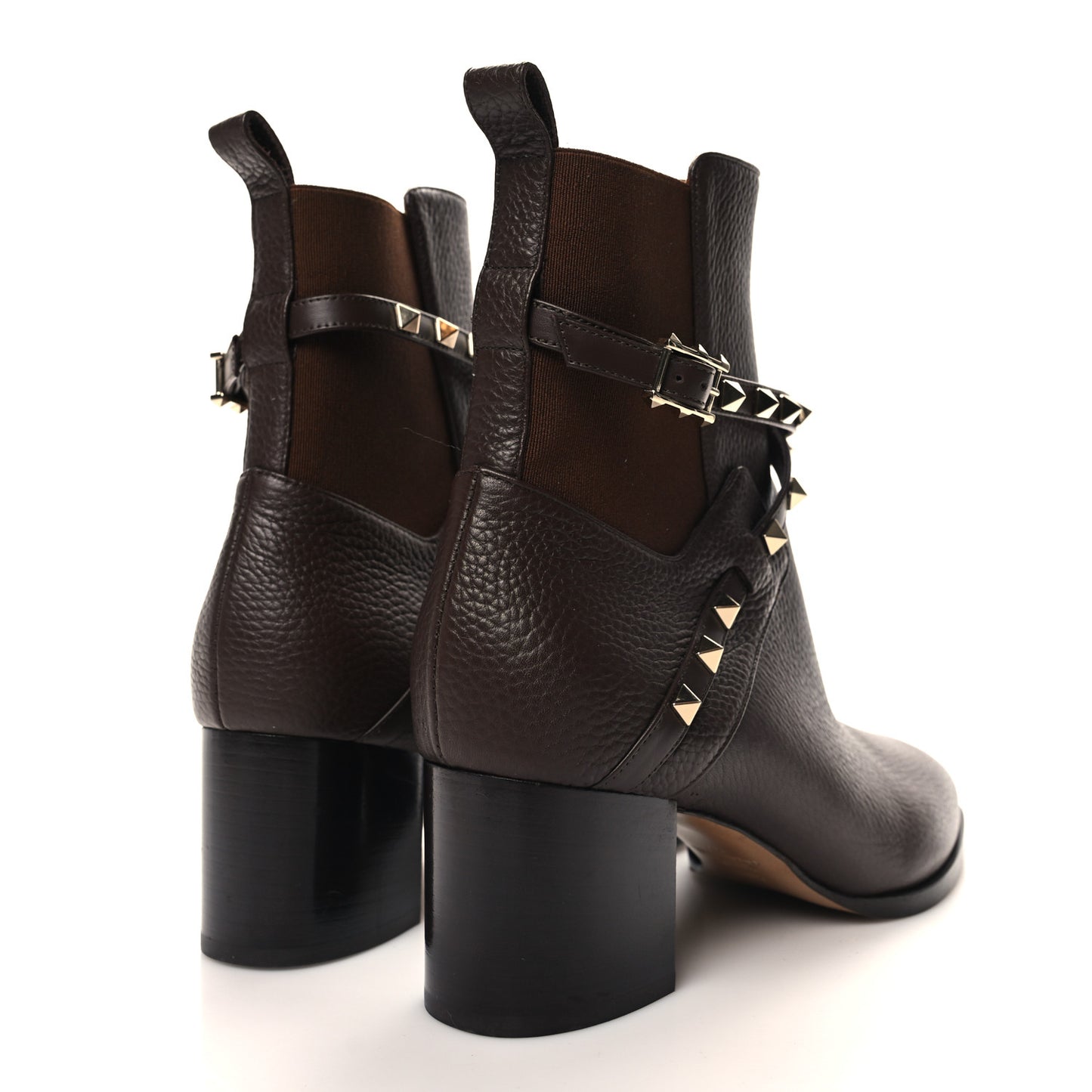 Pebbled Calfskin Rockstud Double Buckle 70mm Block Heel Ankle Boots 39.5 Fondant