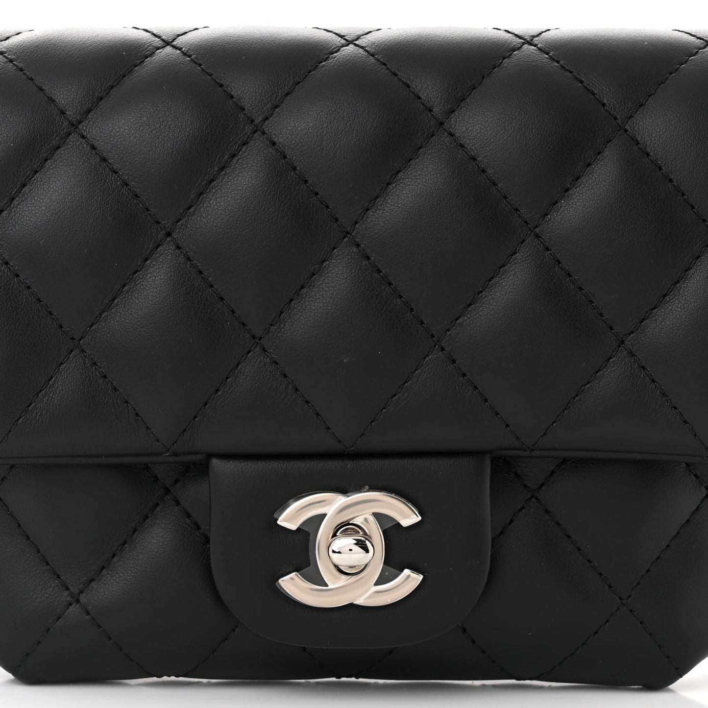 Calfskin Quilted CC Uniform Flap Belt Bag Black