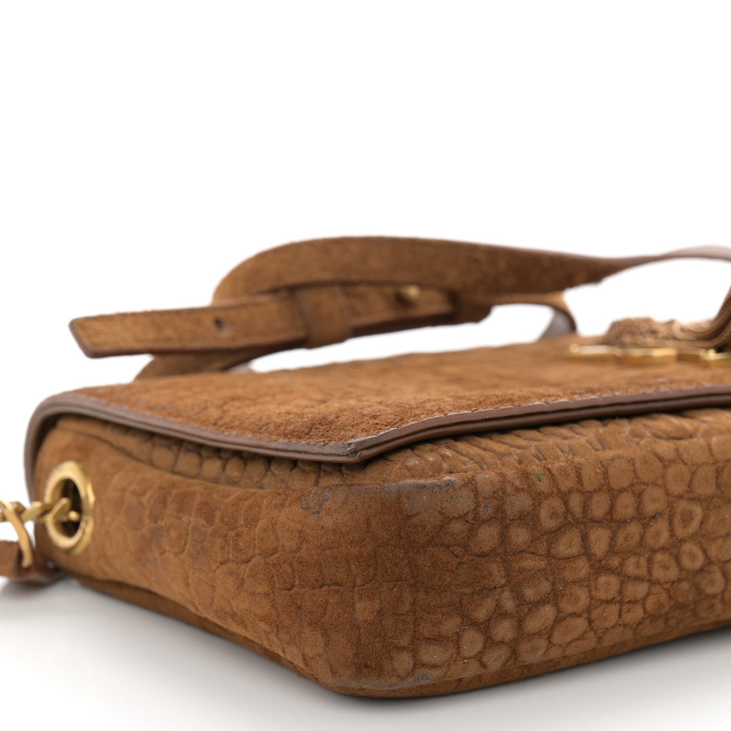 Crocodile Embossed Suede Monogram Tassel Kate 99 Tan