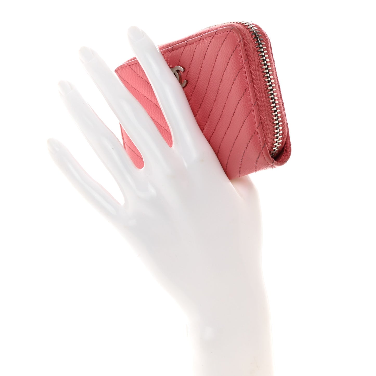 Caviar Chevron Quilted Zip Coin Purse Pink