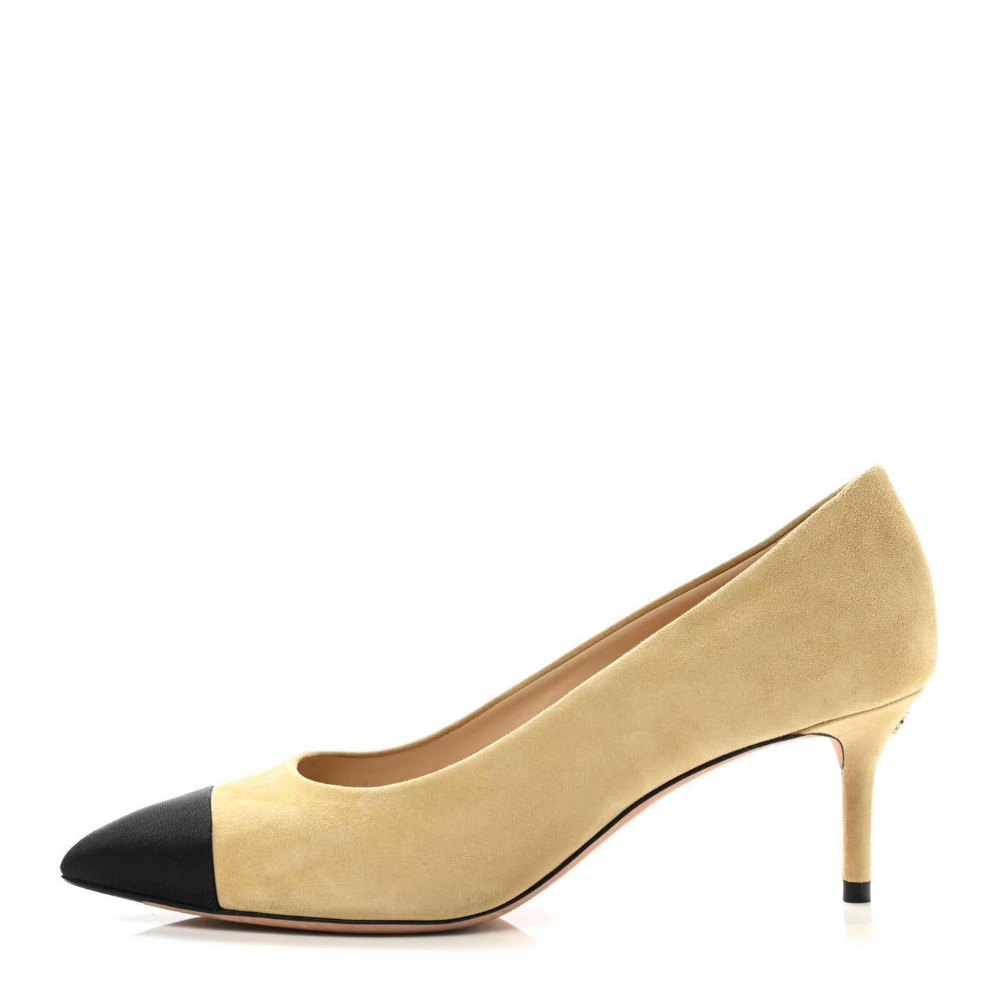 Kid Suede Grosgrain Cap Toe Pumps 37.5 Beige Black