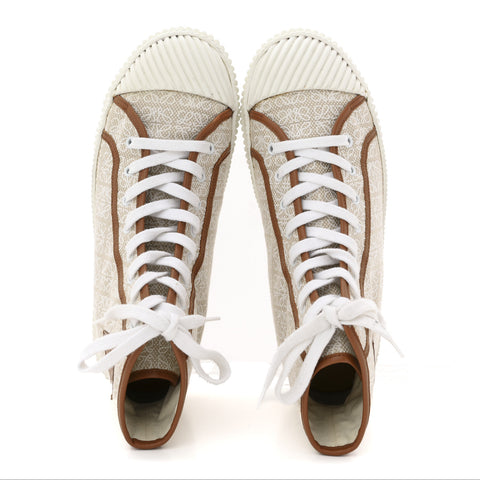 Jacquard Anagram Calfskin Mens High Top Sneakers 42 Natural White