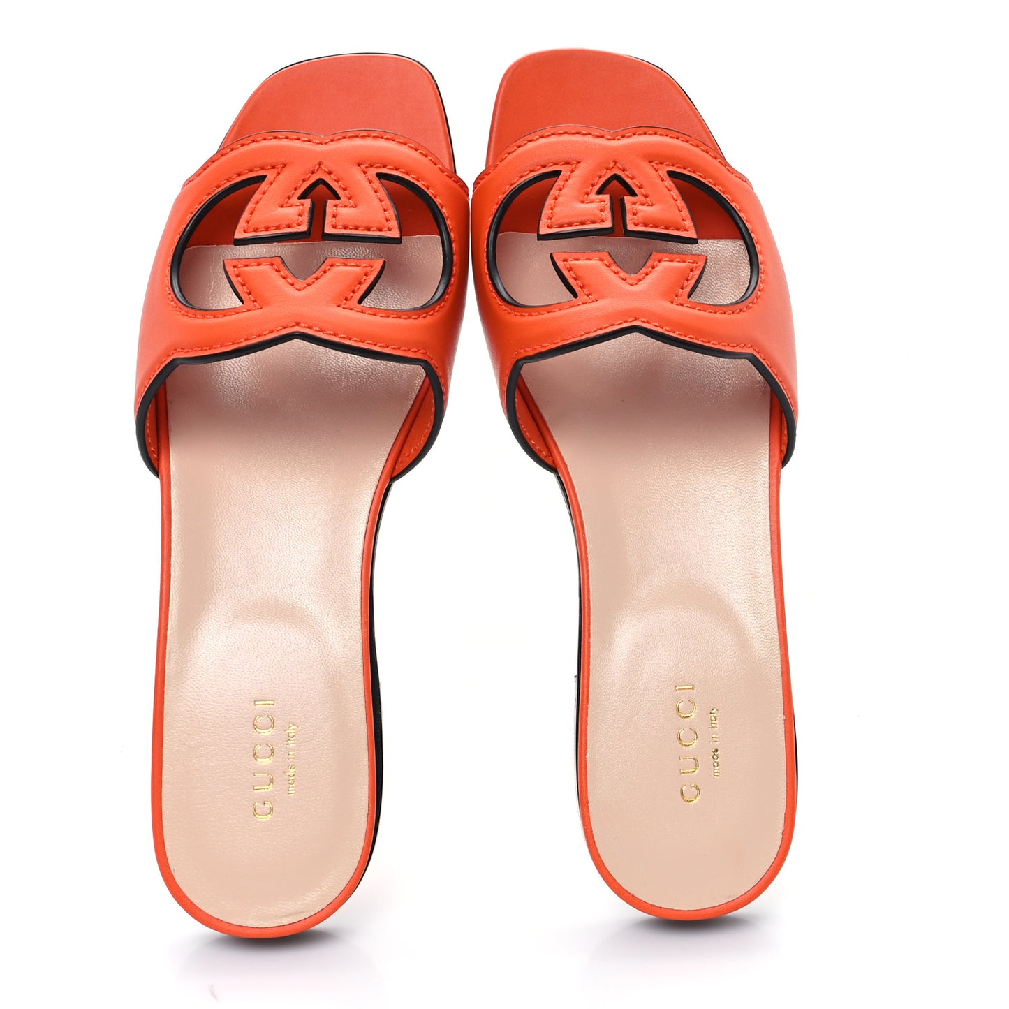 Cosmos Softy Calfskin Interlocking G Cut Out Slide Sandals 36 Deep Orange