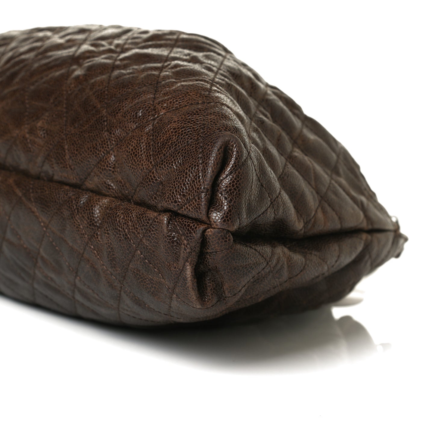 Distressed Glazed Caviar Quilted Medium Elastic Tote Brown