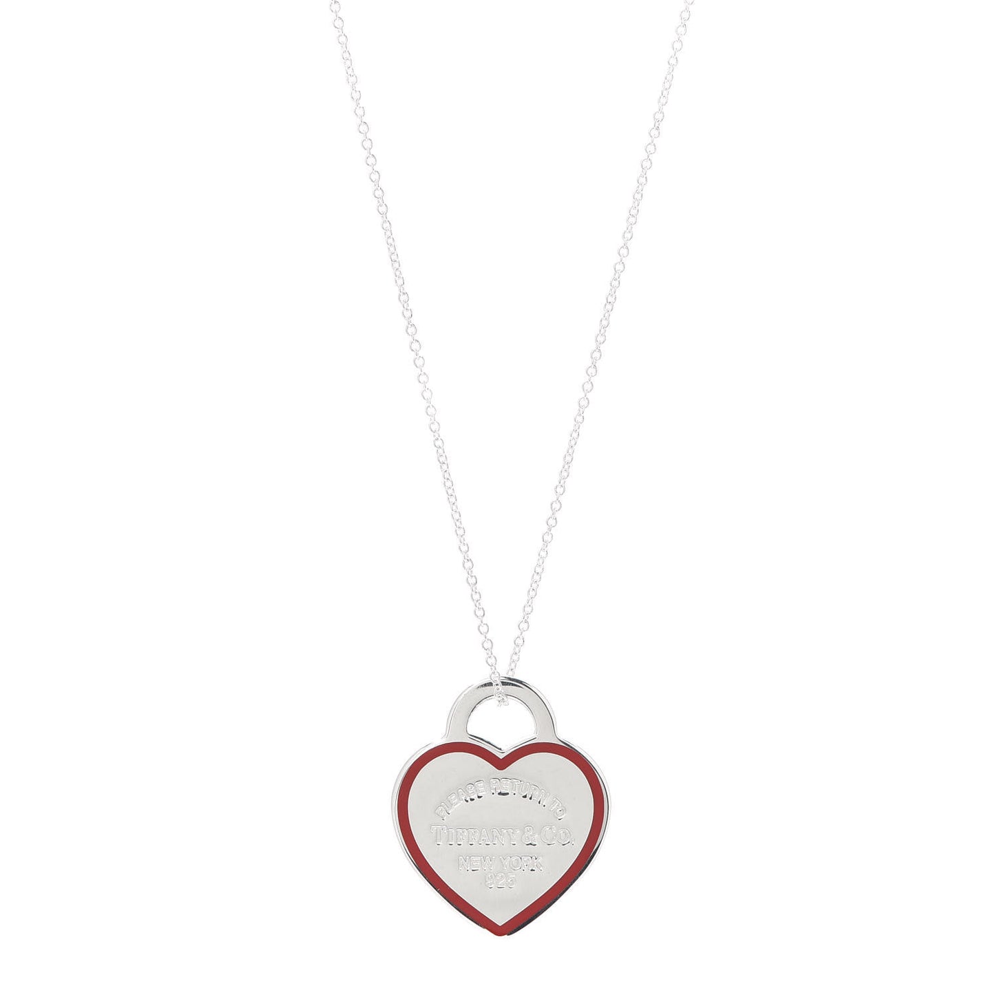 Sterling Silver Enamel Return to Tiffany Heart Tag Pendant Necklace Red