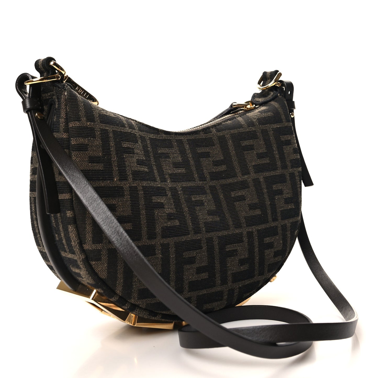 Fabric Jacquard Vitello Grace FF 1974 Mini Fendigraphy Hobo Bag Tobacco Moro Ebano