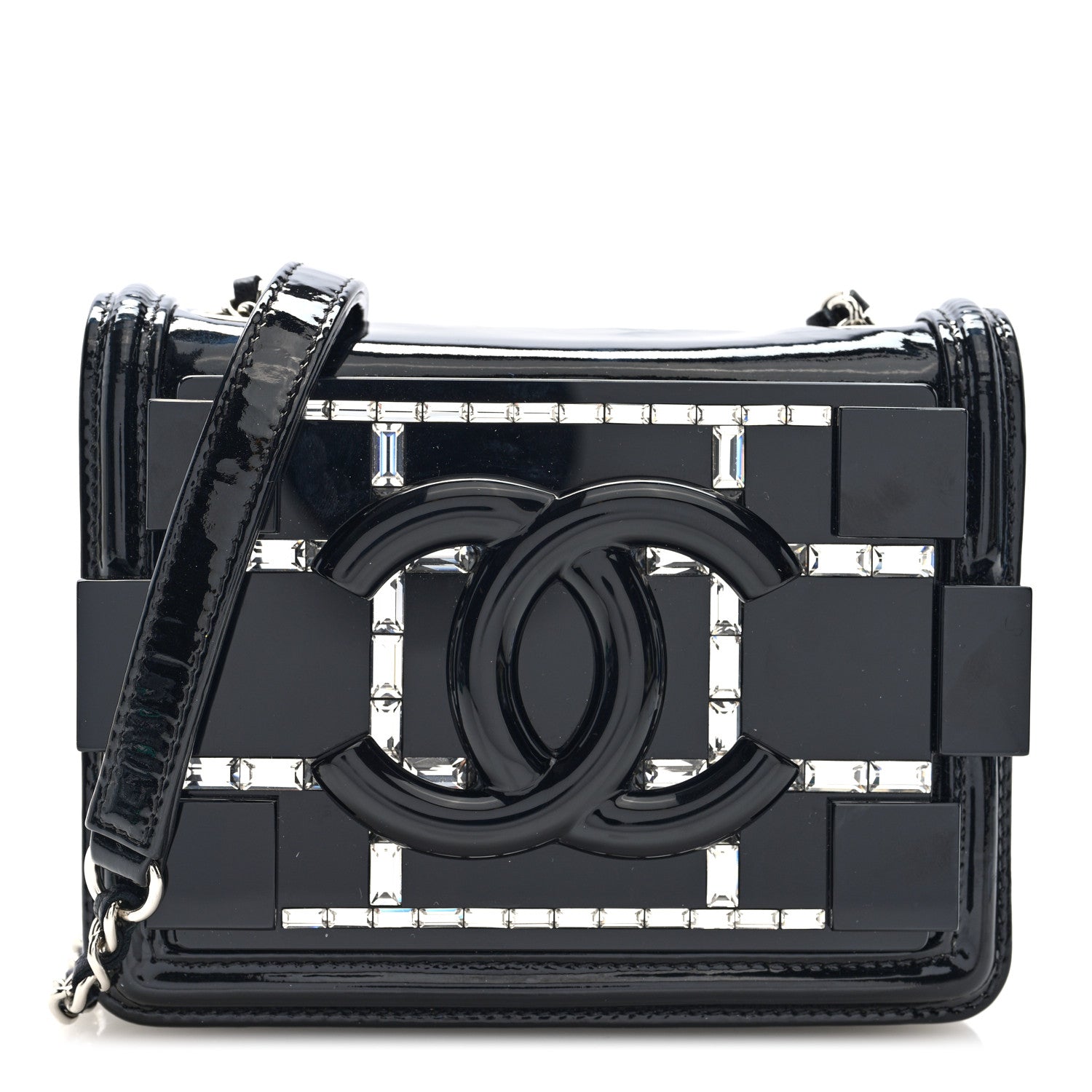 Chanel Plexiglass Patent Baguette Crystal Mini Boy Brick Flap