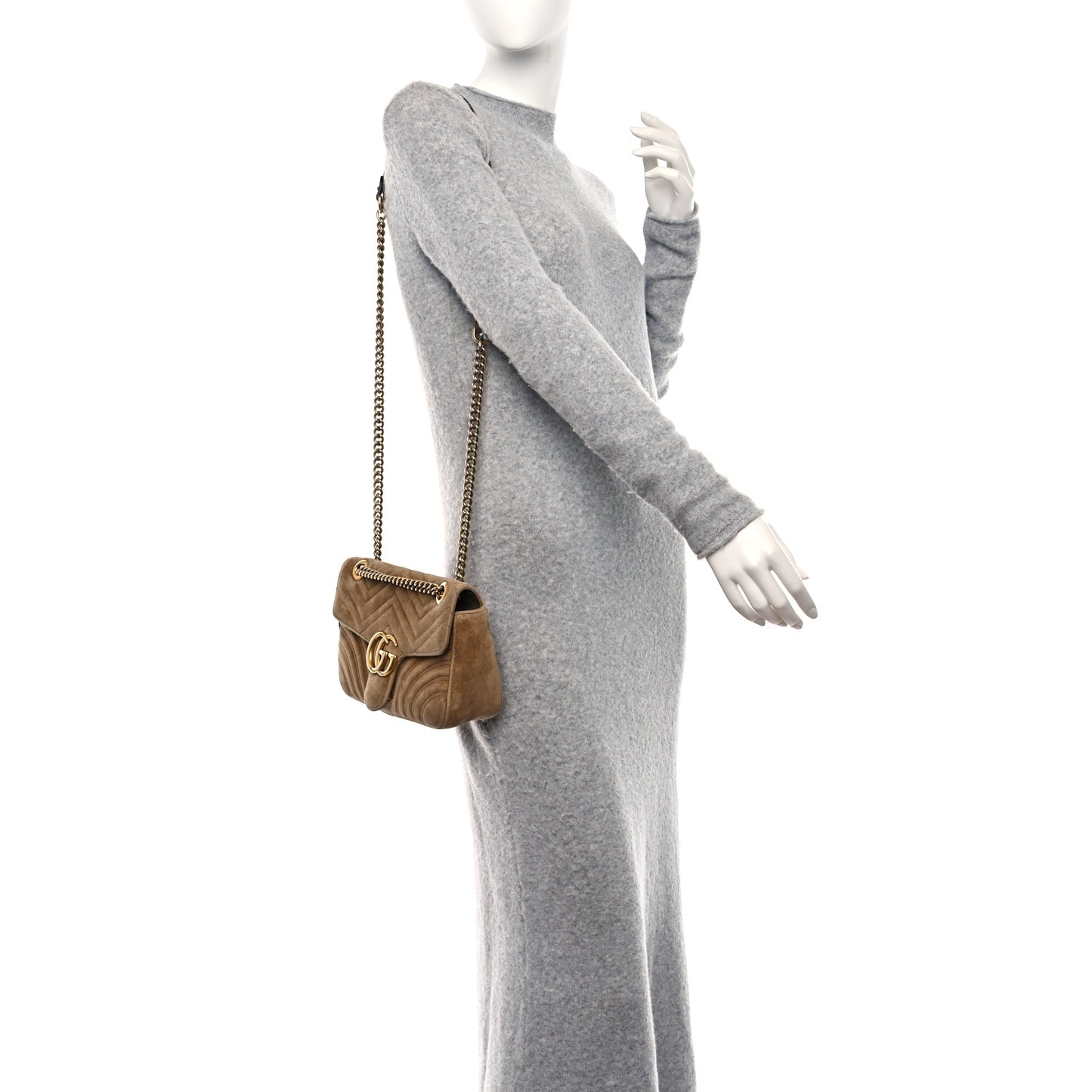 Velvet Matelasse Small GG Marmont Shoulder Bag Taupe