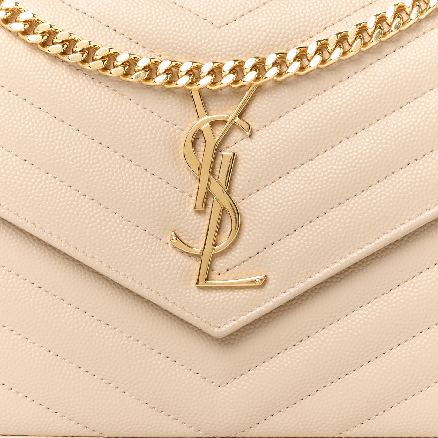 Grain De Poudre Matelasse Chevron Monogram Chain Wallet Dark Beige
