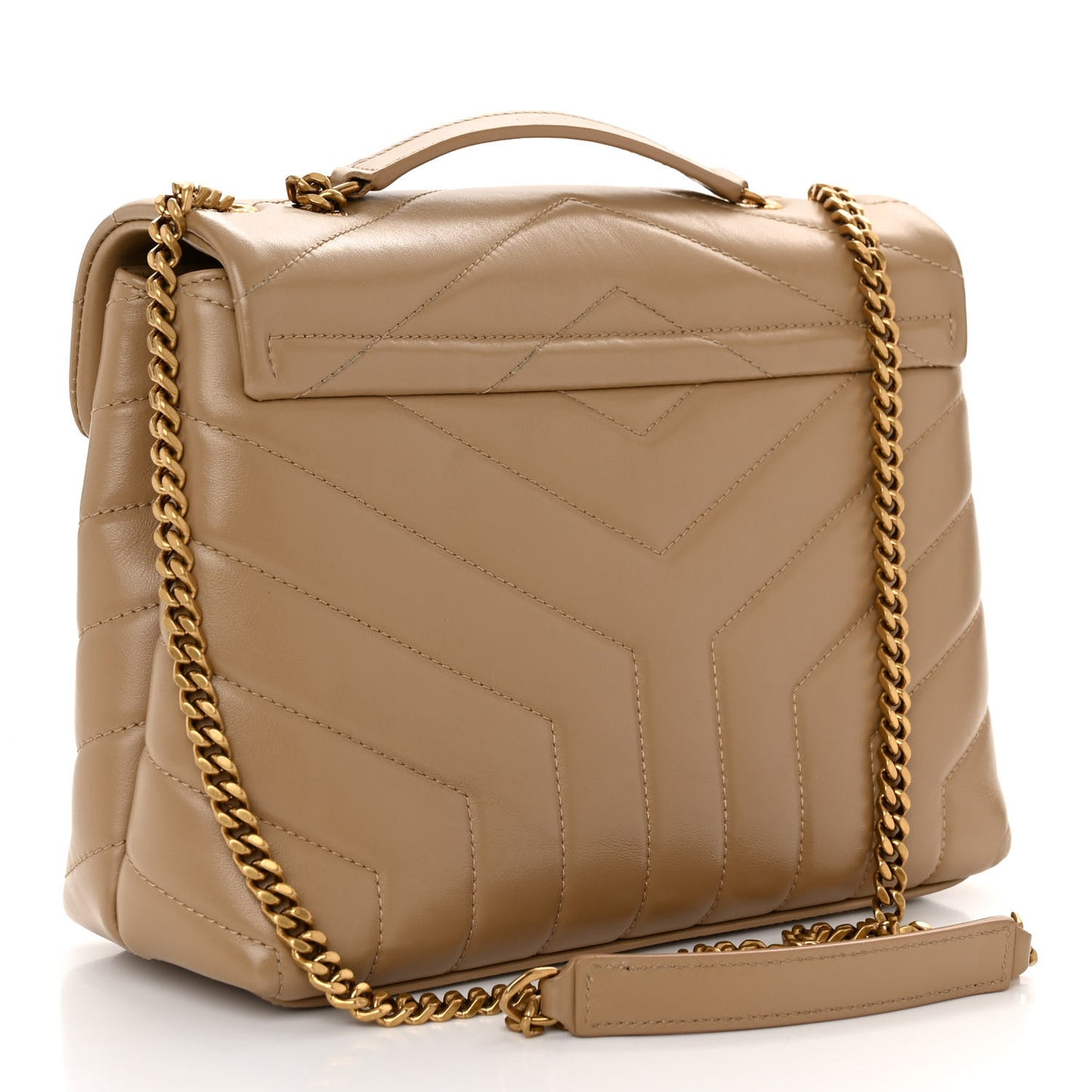 Calfskin Y Quilted Monogram Small Loulou Chain Satchel Dark Beige