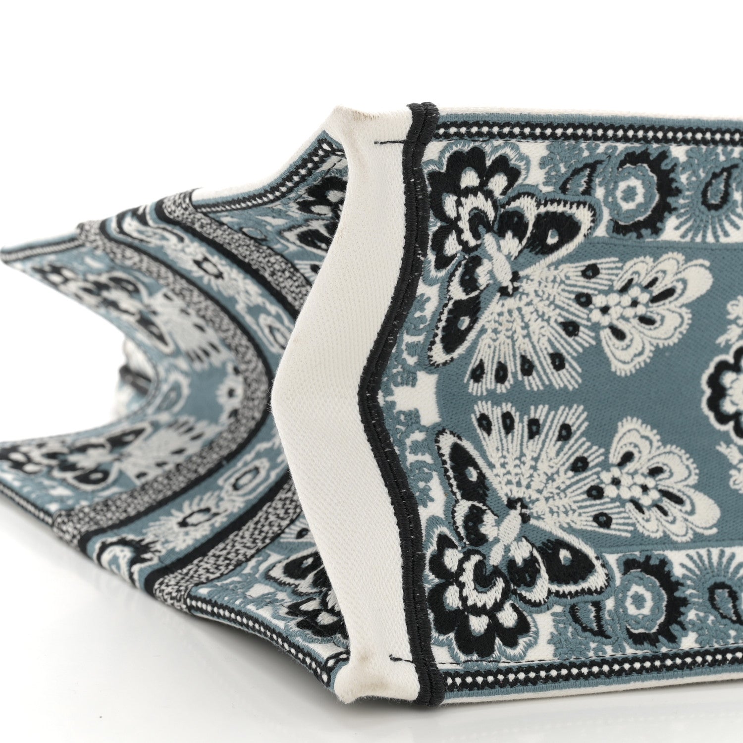 Christian Dior Canvas Butterfly Bandana Embroidered Medium Book Tote Black White 9 of 15