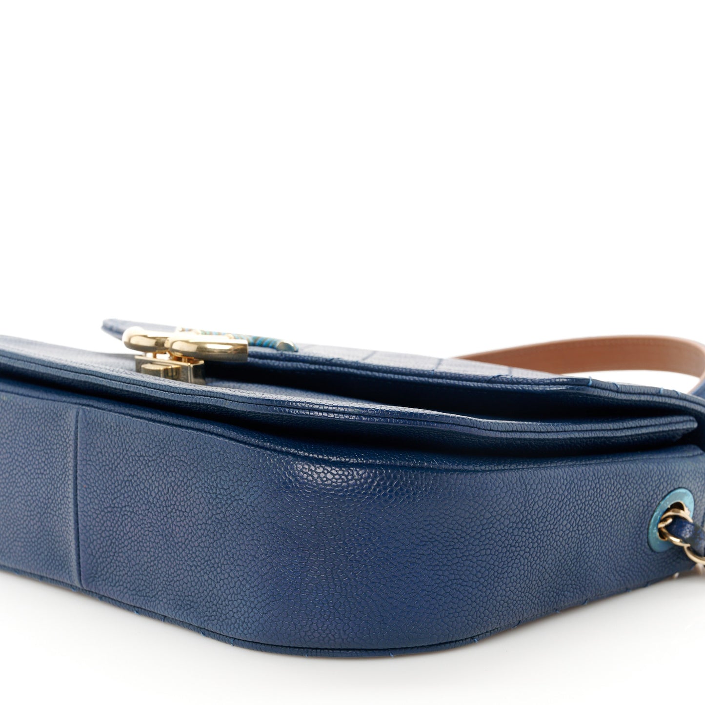 Grained Calfskin Quilted Medium Cuba Top Handle Flap Blue