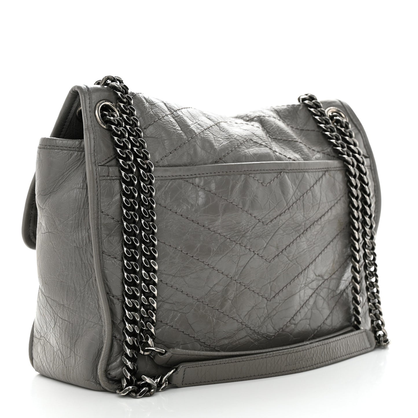Crinkled Calfskin Matelasse Monogram Medium Niki Chain Satchel Fog