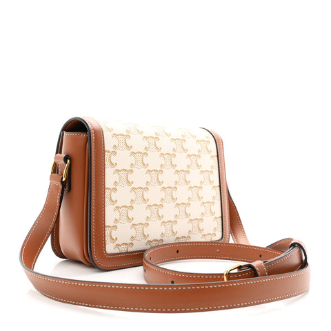 Calfskin Triomphe Canvas Teen Triomphe Bag White