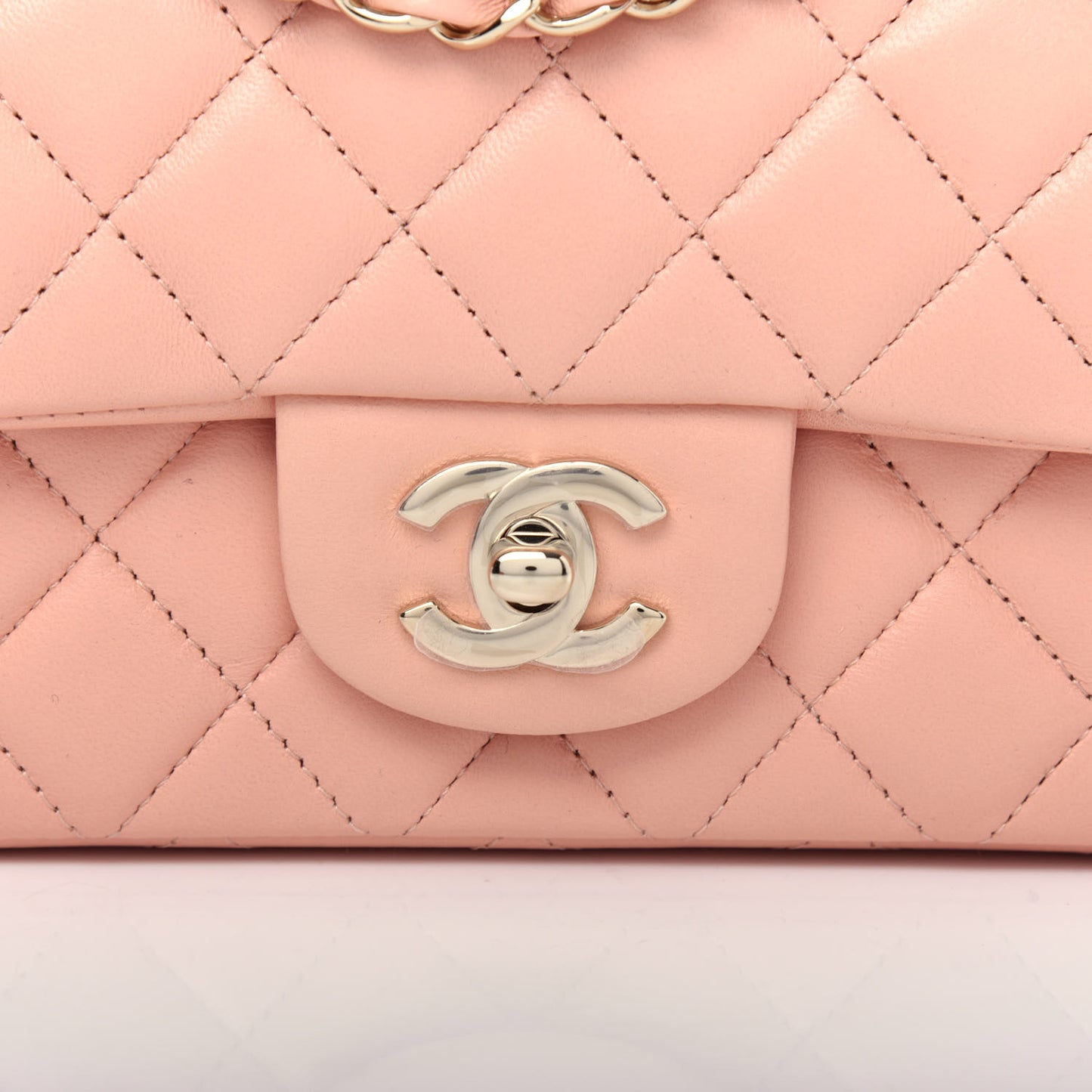 Lambskin Quilted Mini Rectangular Flap Light Pink