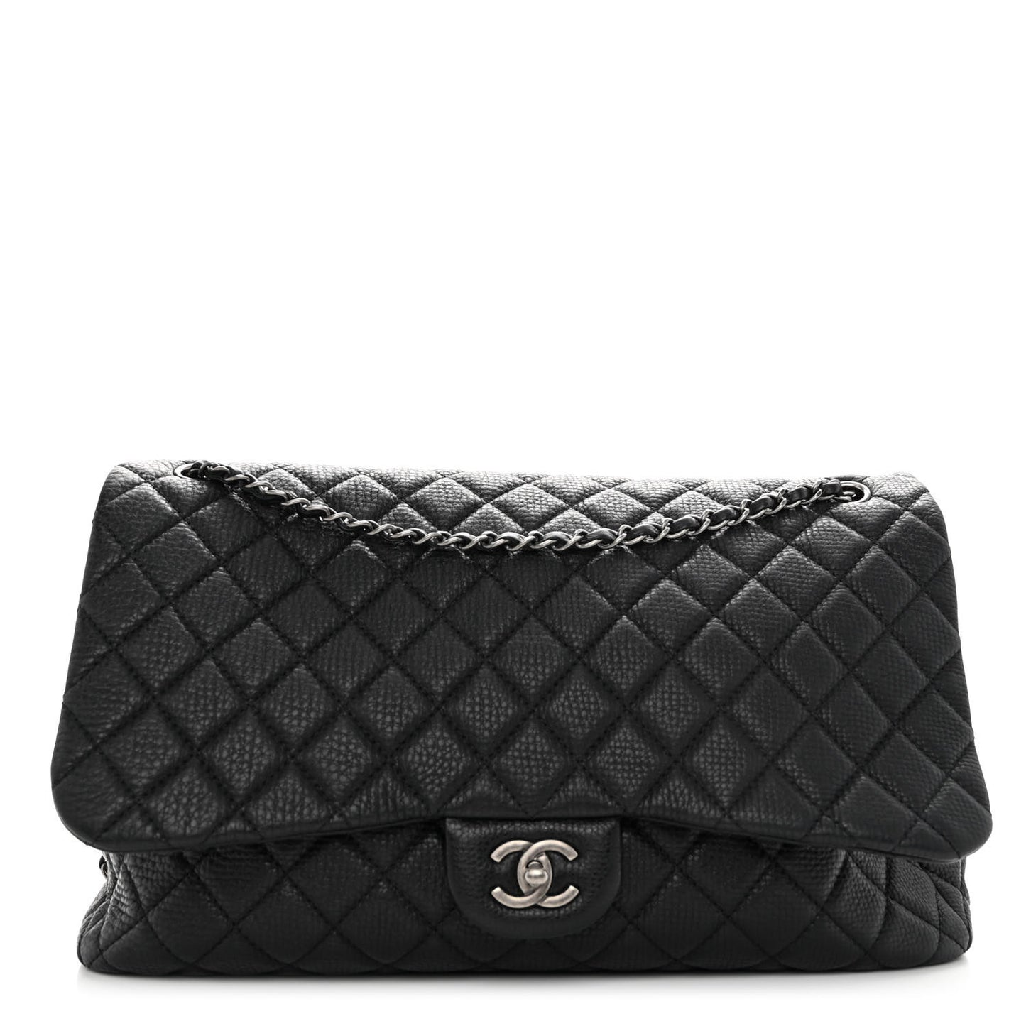 Calfskin Quilted Small XXL Travel Flap Bag Black