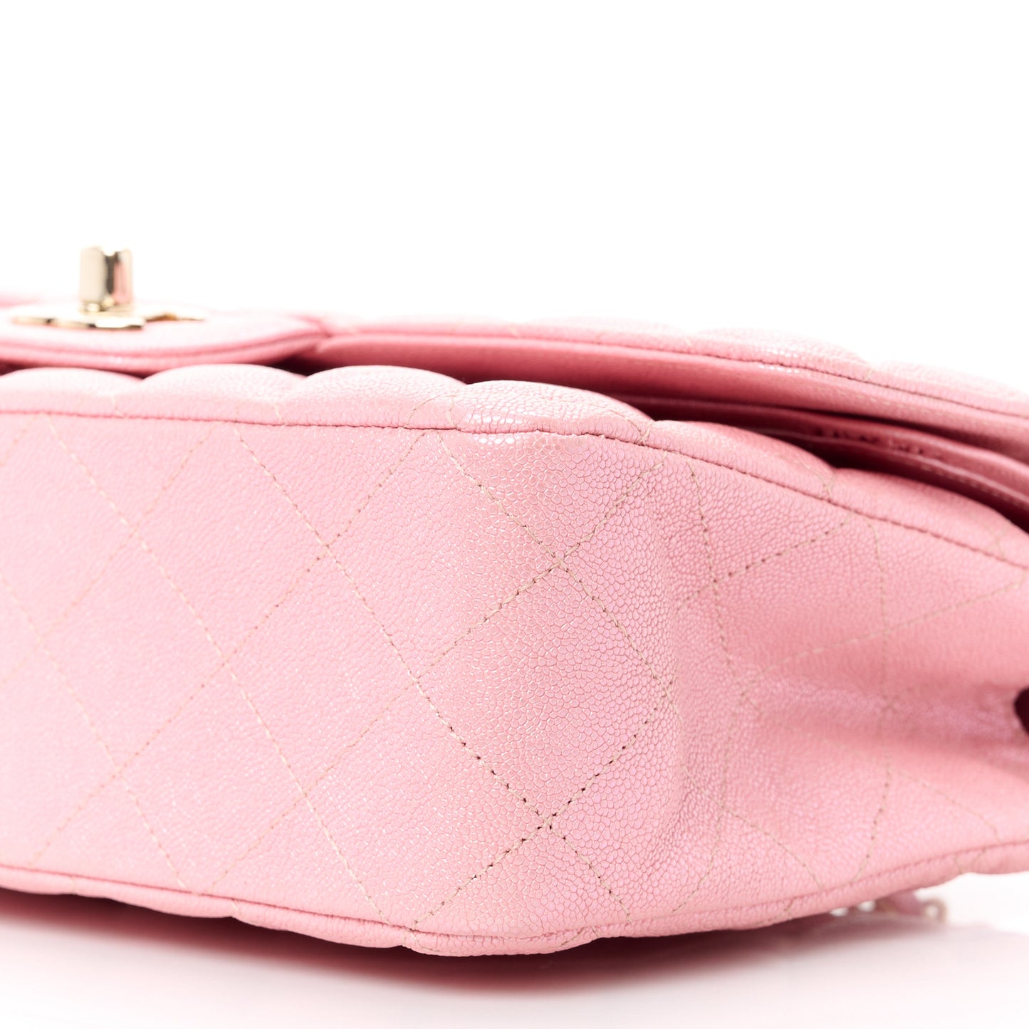 Iridescent Caviar Quilted Medium Double Flap Rose Pink