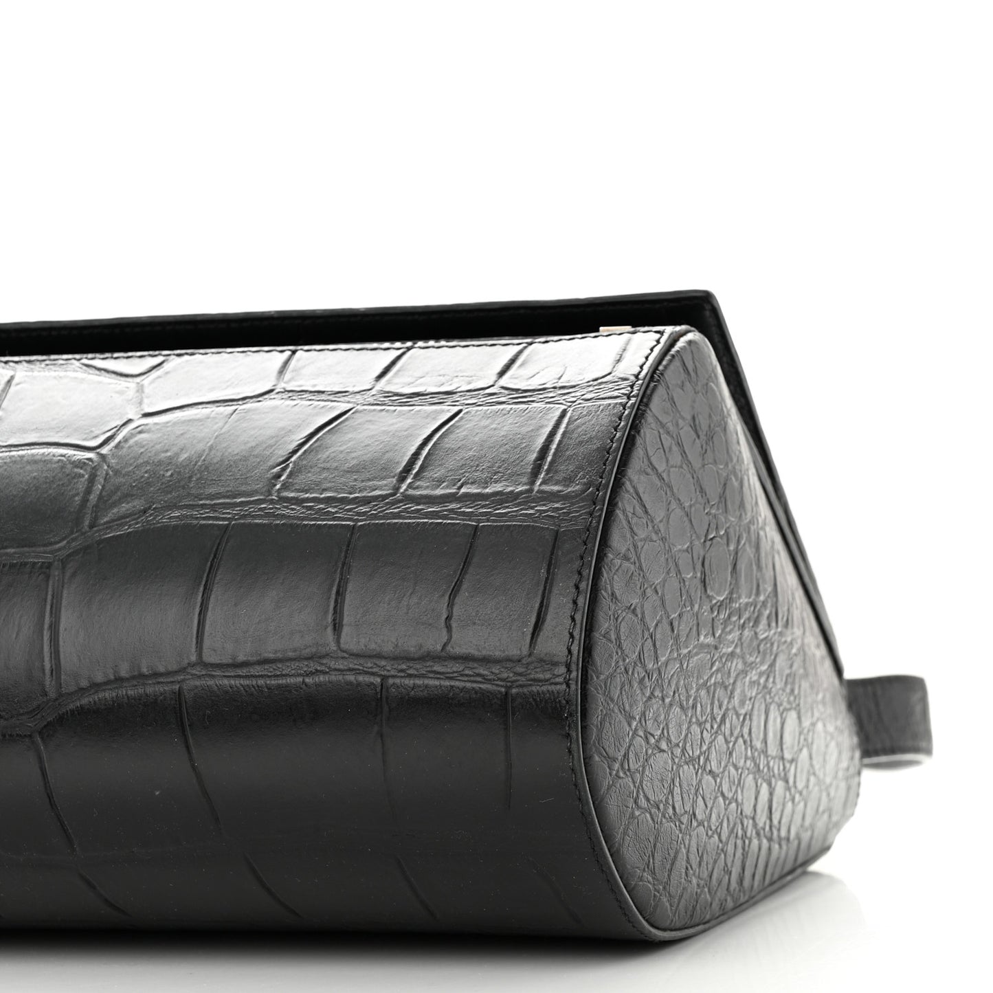 Calfskin Crocodile Embossed Medium Pandora Box Crossbody Bag Black