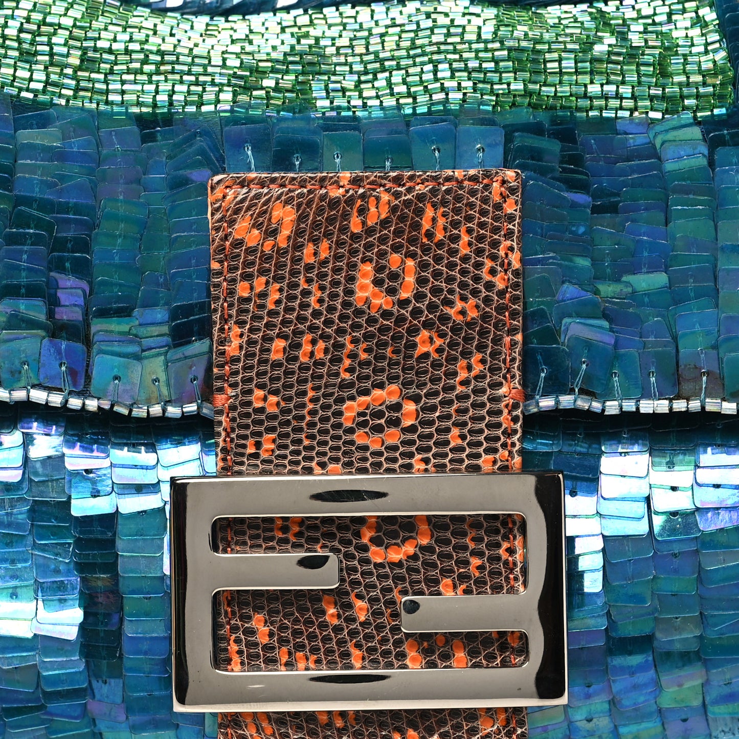 Sequin Beaded Lizard Baguette Verde Arancio
