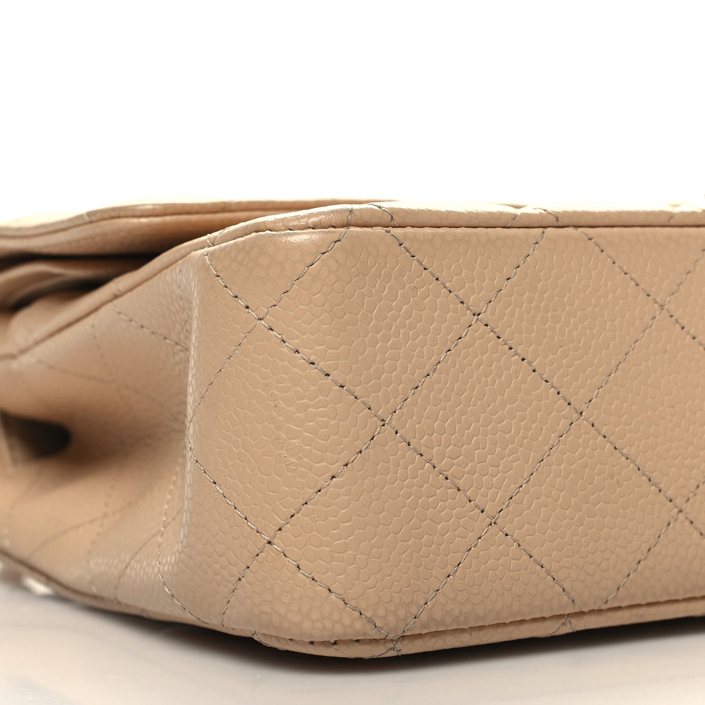 Caviar Quilted Medium Double Flap Beige
