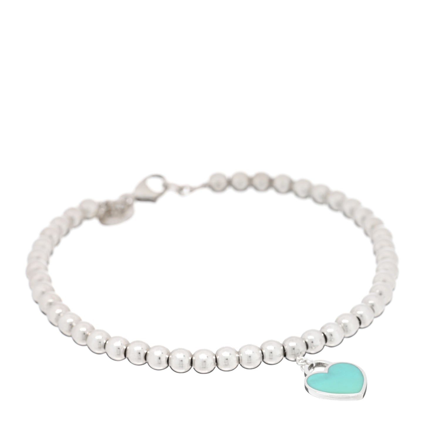 Sterling Silver Enamel 4mm Return To Tiffany Heart Tag Bead Bracelet Blue