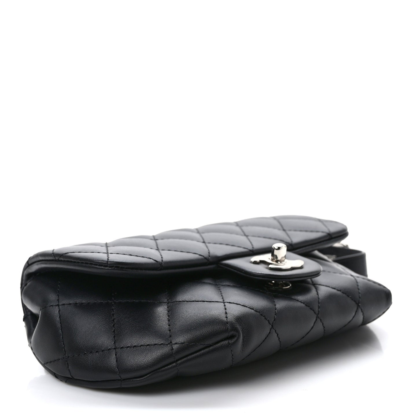 Calfskin Quilted CC Uniform Flap Belt Bag Black