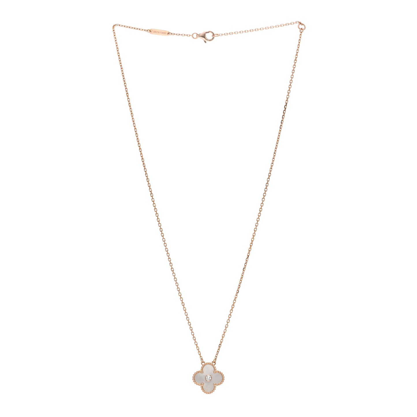 18K Rose Gold Diamond Mother of Pearl Vintage Alhambra Pendant Necklace