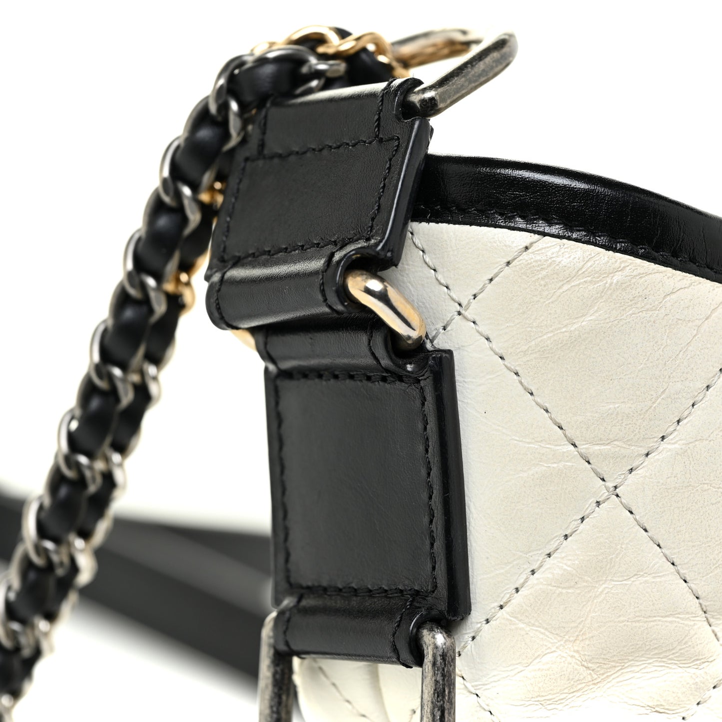Aged Calfskin Quilted Small Gabrielle Hobo Black White