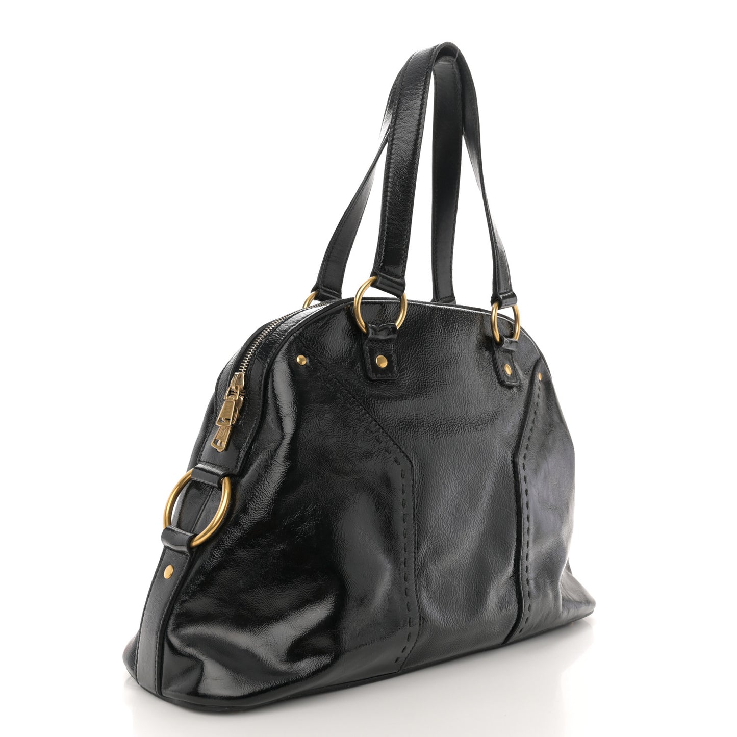 Textured Patent Calfskin Large Muse Black