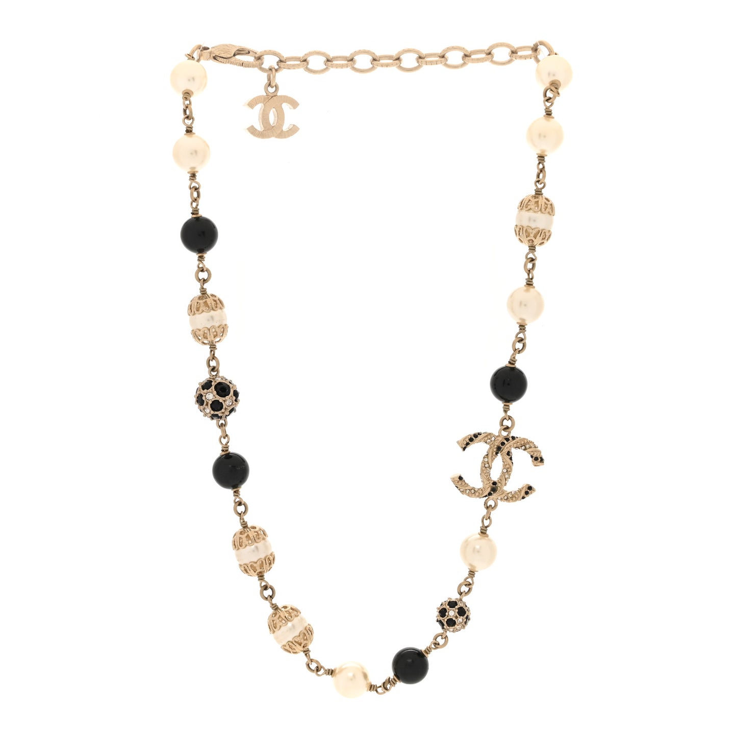 Pearl Crystal Bead CC Choker Necklace Black Gold