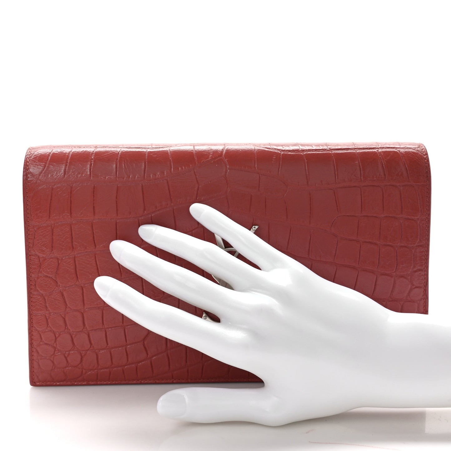 Calfskin Crocodile Embossed Classic Kate Monogram Clutch Dark Pink