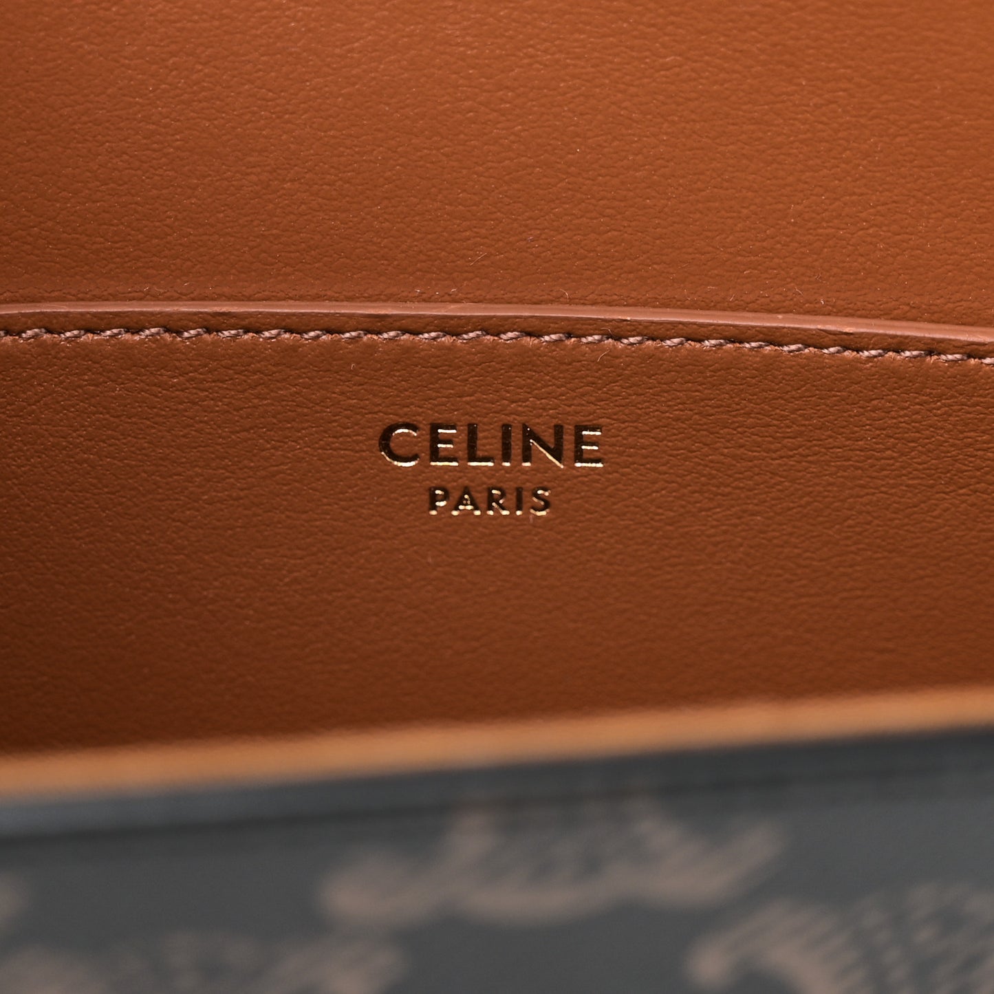 Triomphe Canvas Calfskin Tabou Clutch on Strap Tan