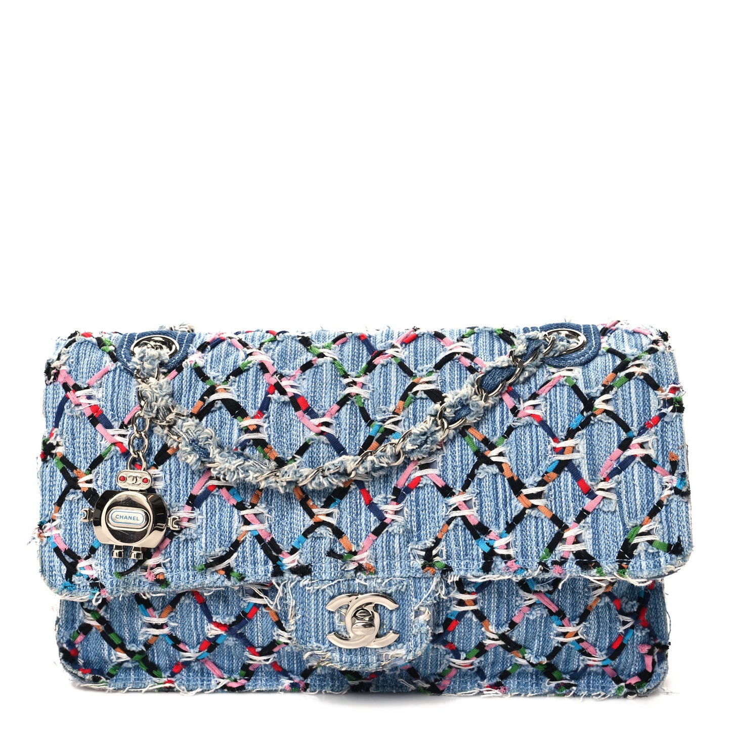 Woven Denim Medium Flap Multicolor