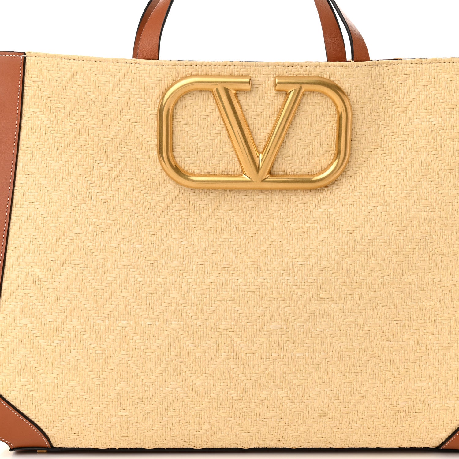 Valentino Garavani Raffia Calfskin Large Vlogo Shoulder Tote Naturale Saddle Brown 7 of 10