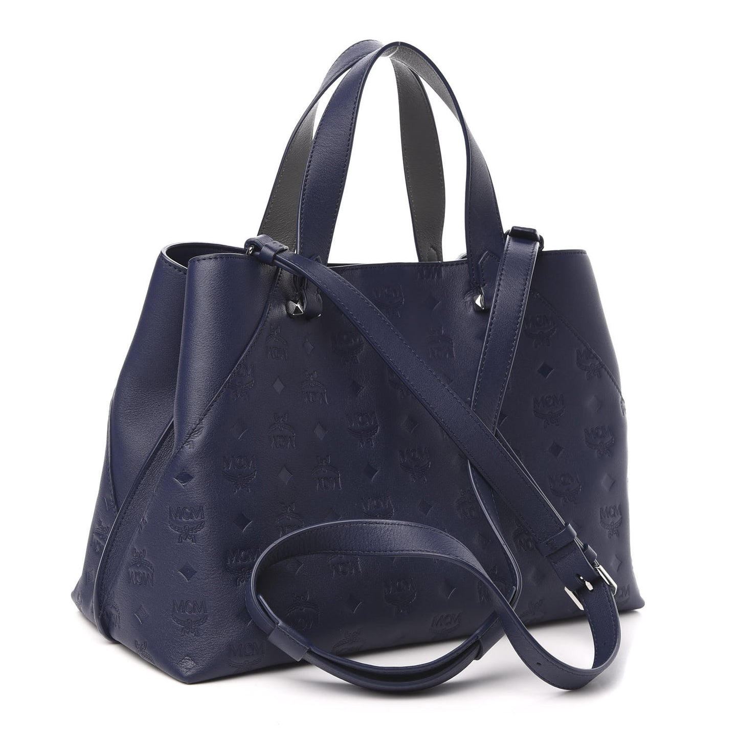 Calfskin Ottomar Monogram Large Essential Tote Navy Blue