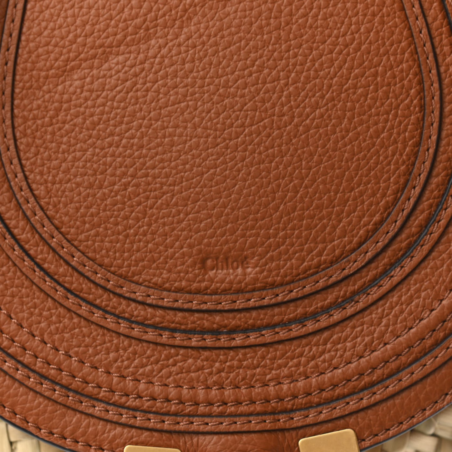 Raffia Small Grain Calfskin Small Marcie Basket Crossbody Tan