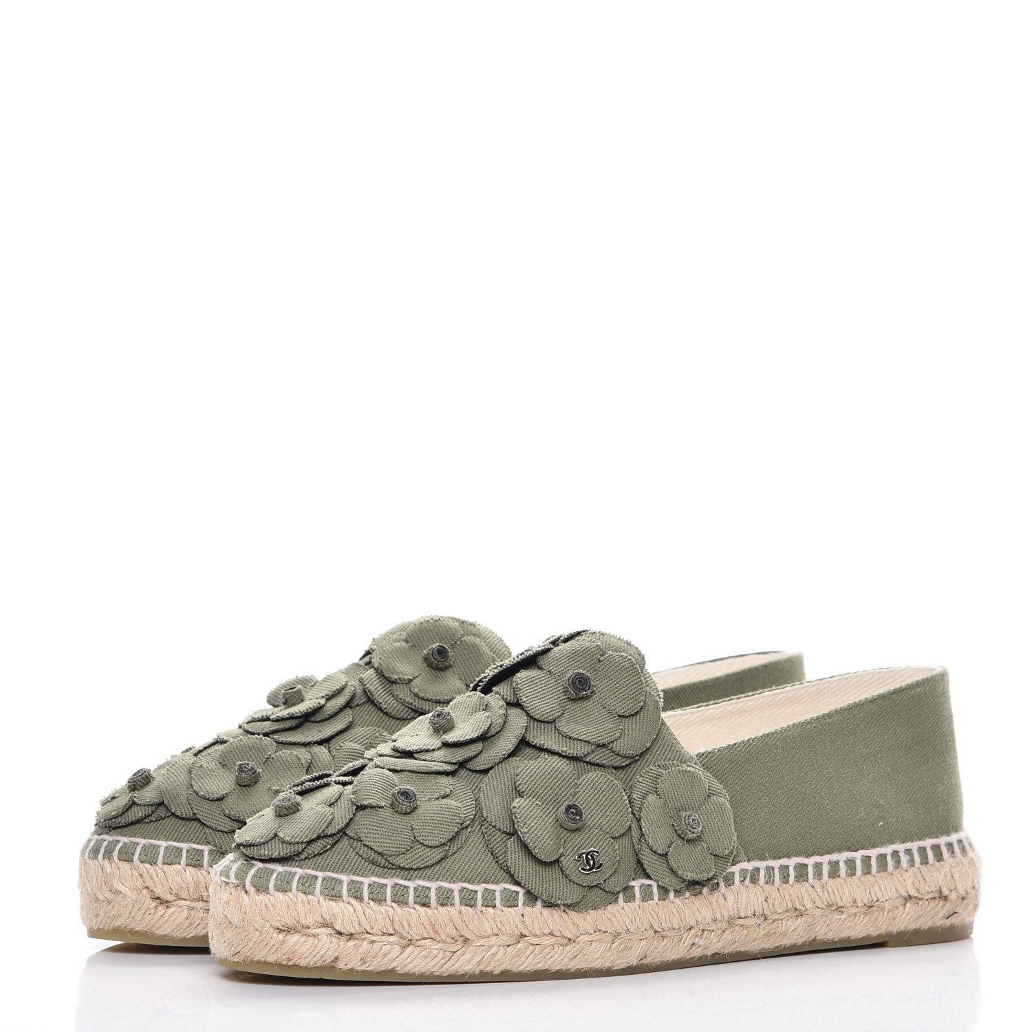 Chanel Fabric Camellia CC Espadrilles 41 Khaki 3 of 9