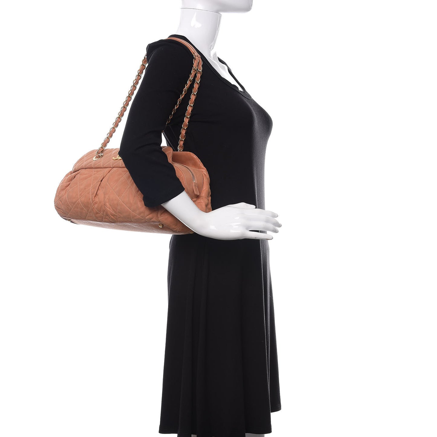 Iridescent Calfskin Chic Quilt Bowling Bag Dark Beige