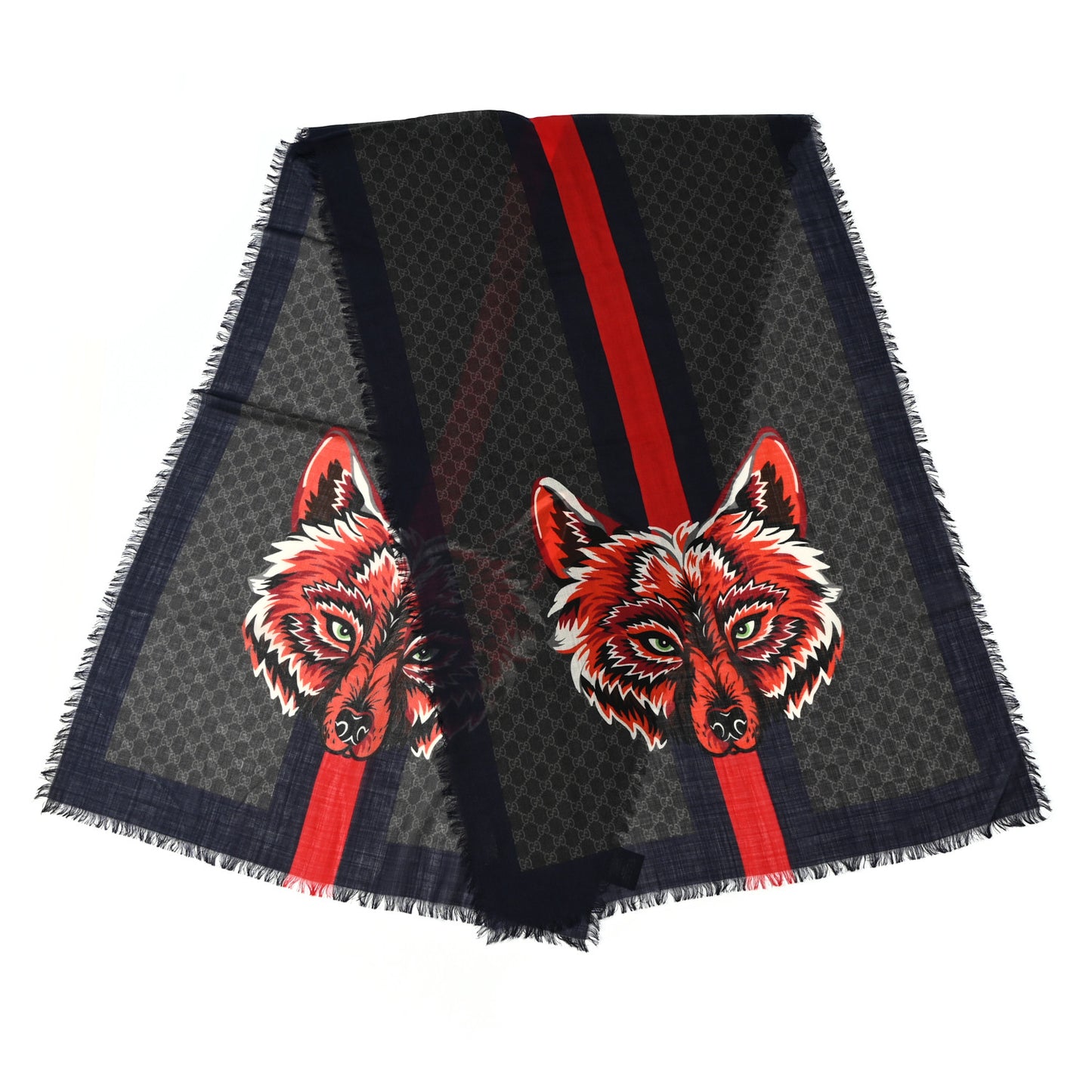 Wool Monogram Wolf Web Scarf Blue Red