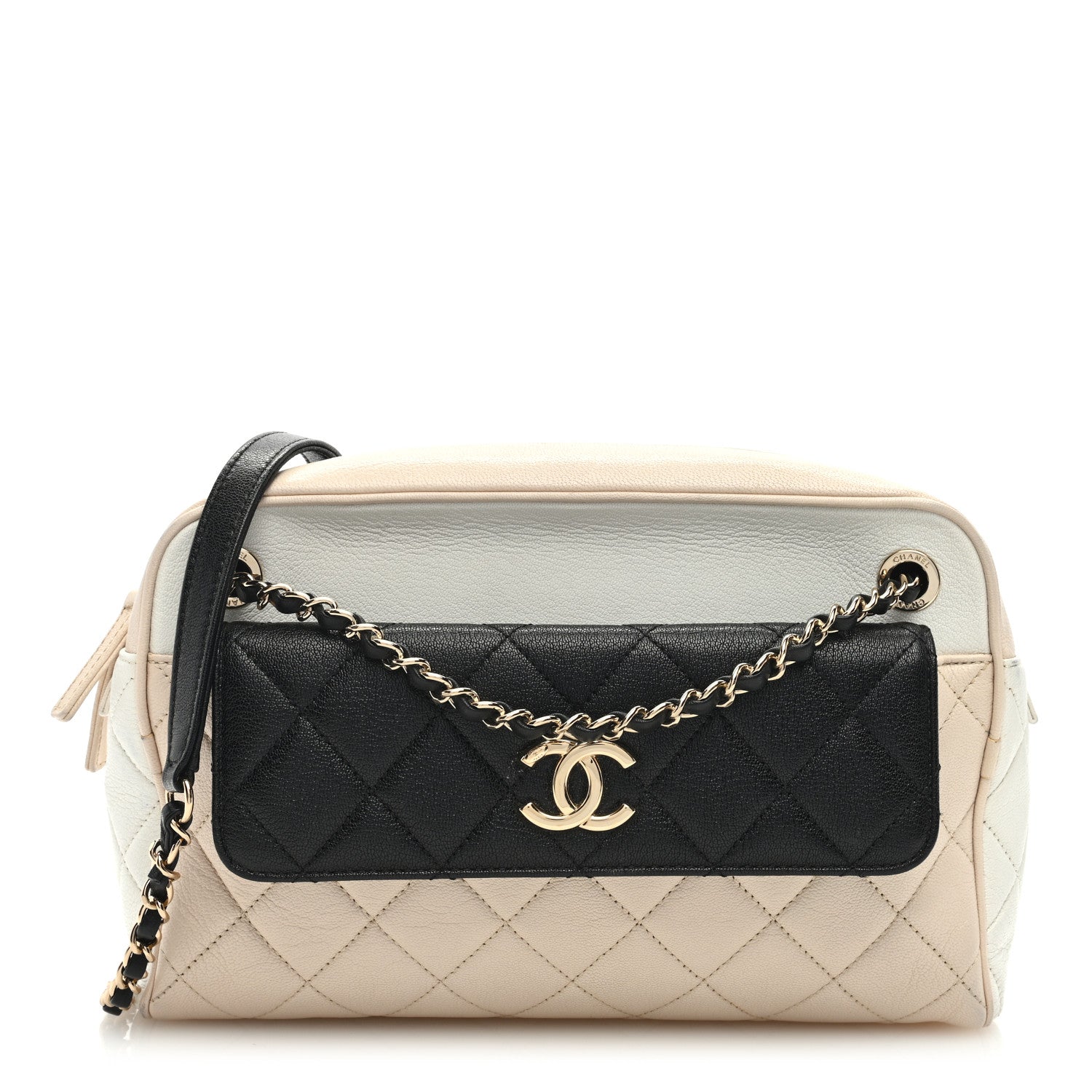 Chanel Goatskin Quilted Tri-Color Medium In & Out Camera Case Beige White Black 1 of 12