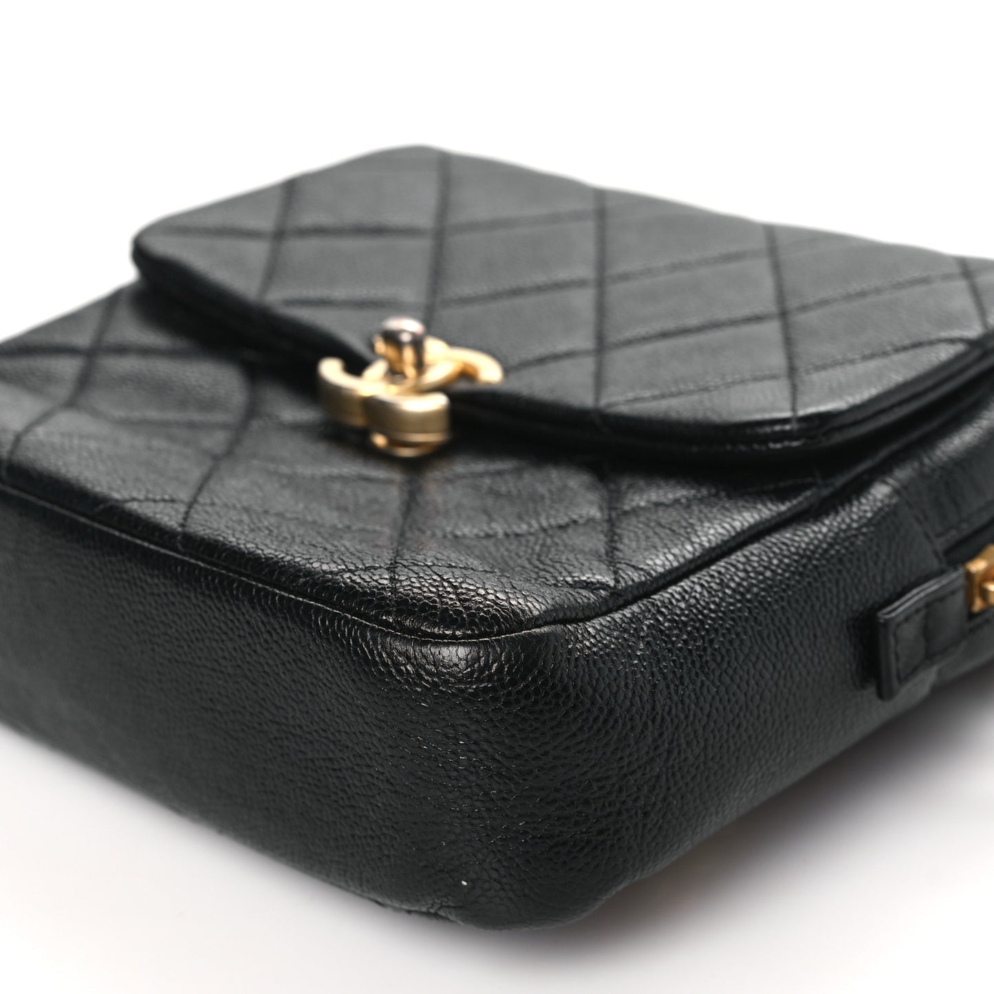 Shiny Caviar Quilted Chain Melody Backpack Black